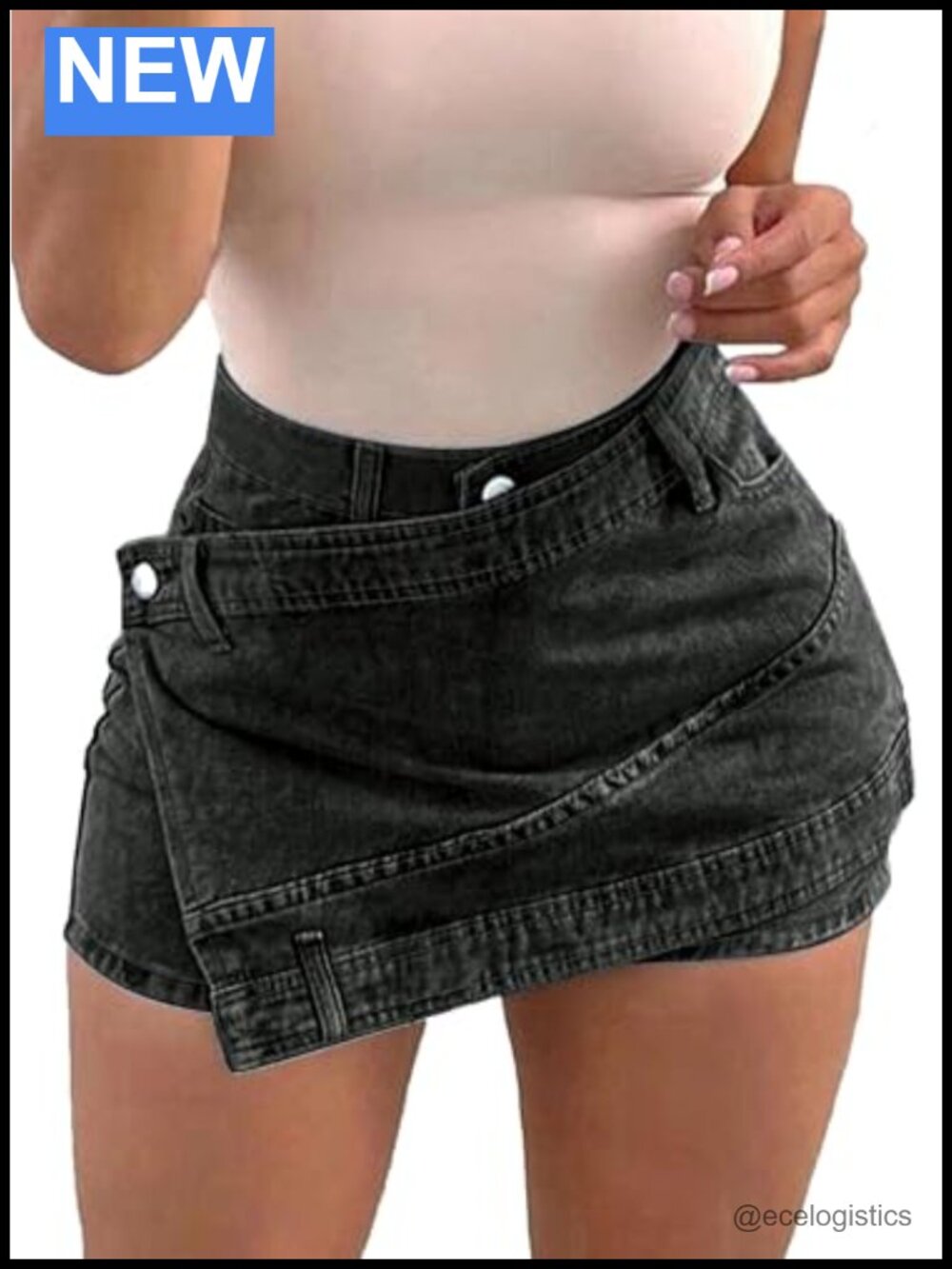 Women's Denim Skort High Waist Asymmetrical Wrap Stretch Mini Jean Skirt